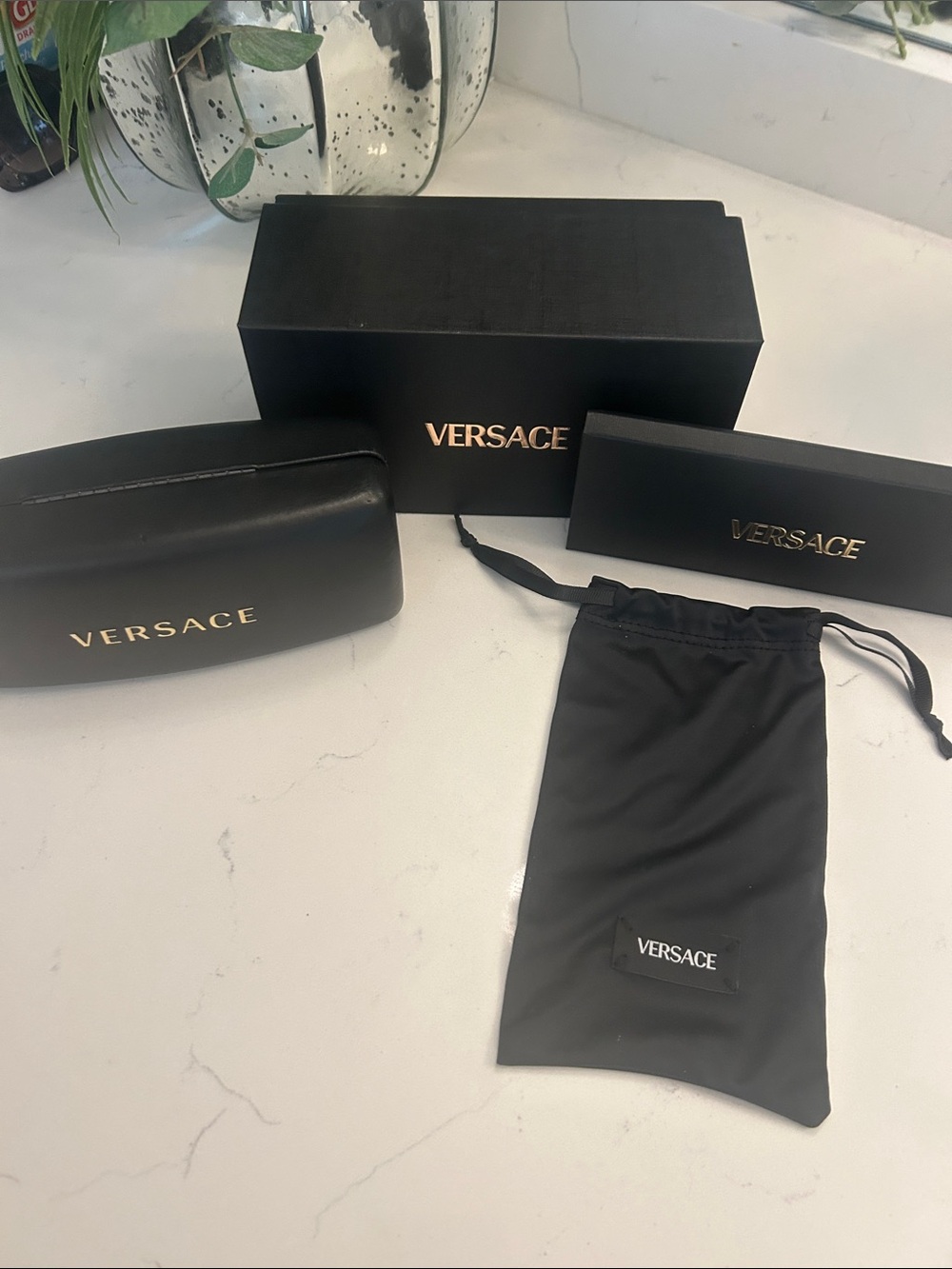 Versace Sunglass Round Case, Box, and soft sunglass protector